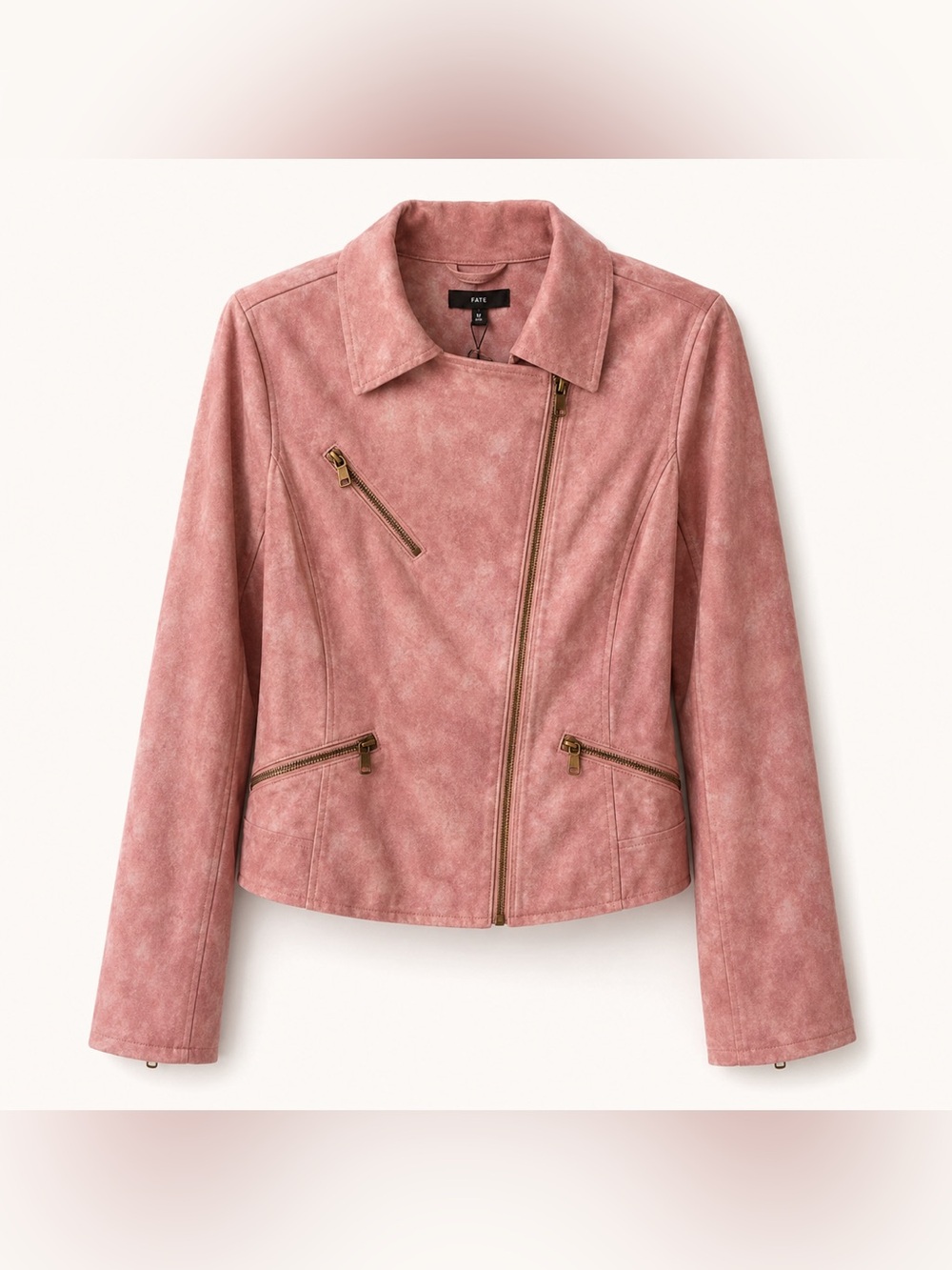 NWT FATE Washed Dusty Rose Faux Suede Moto Jacket M